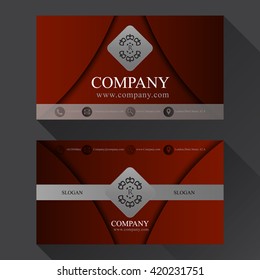 red luxury business card with shadow two sides template vector