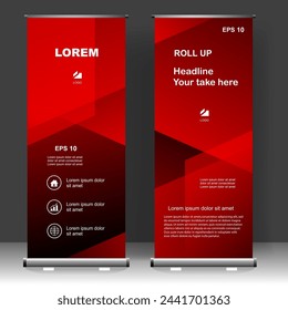 Red luxury Business Roll up banner vertical template design, for brochure, business, flyer, infographics. modern x-banner and flag-banner advertising. vector illustration