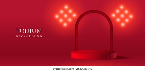 Fundo de suporte de exposição de luxo vermelho com holofote para apresentação do produto. ilustração vetorial