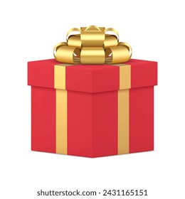 Rote Luxus-festliche Geschenkbox mit goldenem Schleife-Band-Geschenk-Pack 3D-Symbol realistischer Vektor