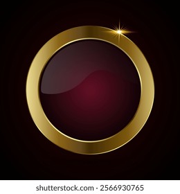 A red luxury vector circular design featuring a rich burgundy red center, enclosed by a shiny gold metallic border. used in banner, button, web UI design, option concepts