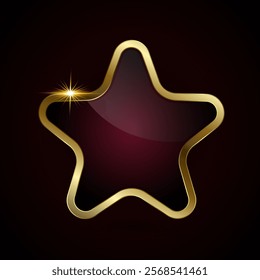 Red luxury vector star button design on dark gradient background, enclosed by a shiny gold metallic border. used in banner, button, web UI design, option concept