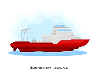 Red Luxury Yacht with Cabin as Water Transport Vector Illustration