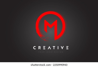 Red M Circular Letter Logo with Circle Brush Design and Black Background.