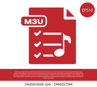 Red M3U file document. Download m3u button icon isolated on white background. M3U file symbol.  Vector Illustration