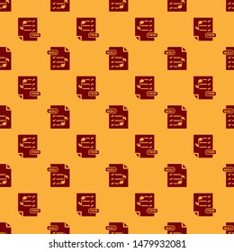 Red M3U file document. Download m3u button icon isolated seamless pattern on brown background. M3U file symbol.  Vector Illustration