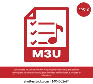 Red M3U file document icon. Download m3u button icon isolated on white background. M3U file symbol. Vector Illustration