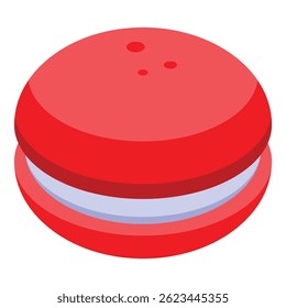Macaron vermelho com recheio de creme, confecção à base de merengue doce feita com clara de ovo, açúcar de glacê, açúcar granulado, farinha de amêndoa e corante alimentar