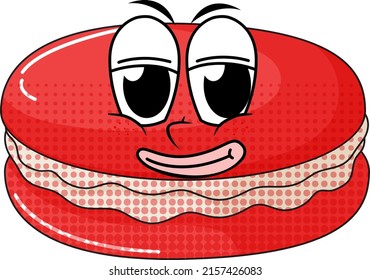 Red macaron with happy face illustration