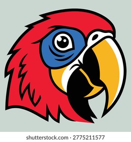 Red macaw parrot head vector icon for exotic animal branding