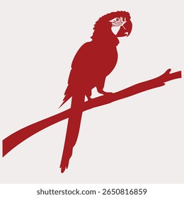 Red Macaw Parrot Perched on Branch Outline