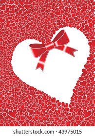 red macro background with isolated white heart, ribboon