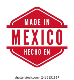 Red Made In Mexico isolated hexagon stamp, sticker, sign vector illustration