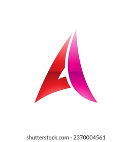 Red and Magenta Glossy Paper Plane Shaped Letter A Icon on a White Background