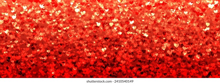 Red magic background with glittering heart shapes. Happy Valentine's day header or banner or letter template. Vector illustration