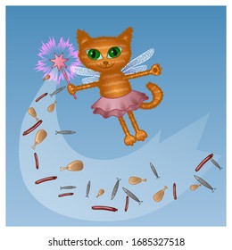 Red magic cat. Vector illustration