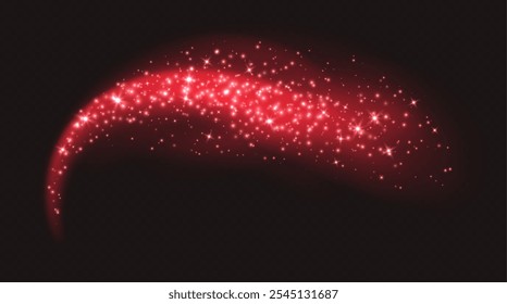 Red magic cloud with sparkles, stardust sparkling decoration. Glowing glitter smoke trail. Vector illustration.