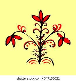 Red magic flower ethnic pattern. Nature and plants