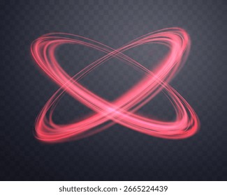 Anillo brillante de la magia roja. Anillo de halo de destello de energía realista de neón. Efecto de luz Abstractas sobre un fondo transparente oscuro. Ilustración vectorial