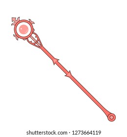 Red Magic Staff Icon isolated on white background. Magic Wand, Scepter, Stick, Rod. Vector Illustration for Your Design, Game, Card, Web.