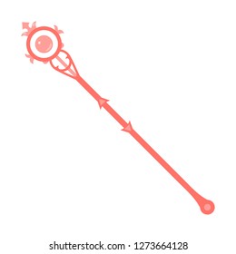 Red Magic Staff Icon isolated on white background. Magic Wand, Scepter, Stick, Rod. Vector Illustration for Your Design, Game, Card, Web.
