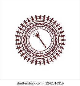 Red magic stick icon inside distress grunge style stamp