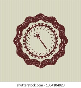 Red magic stick icon inside distressed rubber grunge texture seal