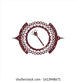 Red magic stick icon inside rubber stamp
