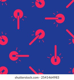 Red Magic wand icon isolated seamless pattern on blue background. Star shape magic accessory. Magical power. Happy Halloween party.  Vector
