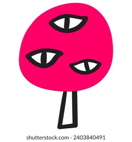 Árbol de bosque mágico rojo. Arte lindo para niños. Ilustración plana aislada sobre fondo blanco. Diseño sencillo.