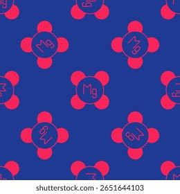 Red Magnesium chemical element icon isolated on isolated seamless pattern on blue background.  Vector