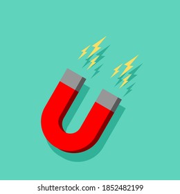 red magnet horseshoe shape. attraction symbol isolated on green background. vector illustration