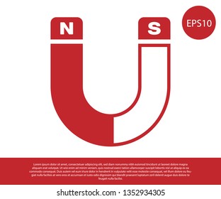 Red Magnet icon isolated on white background. Horseshoe magnet, magnetism, magnetize, attraction sign. Vector Illustration