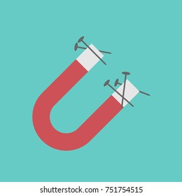 red magnet and nail. vector illustration