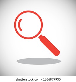 Red magnifying glass icon isolated on gray background. Search icon in flat style. Magnifying glass icon for search and zoom symbol, sign, ui and magnifier logo. Modern magnifying glass vector