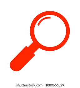 Red Magnifying Glass Or Search Icon, Flat Vector Graphic On Isolated Background In White Background.