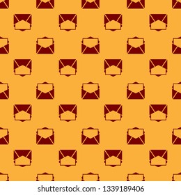 Red Mail and e-mail icon isolated seamless pattern on brown background. Envelope symbol e-mail. Email message sign. Flat design. Vector Illustration