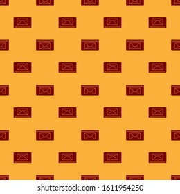 Red Mail and e-mail icon isolated seamless pattern on brown background. Envelope symbol e-mail. Email message sign.  Vector Illustration