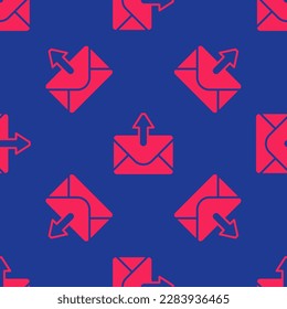 Red Mail and e-mail icon isolated seamless pattern on blue background. Envelope symbol e-mail. Email message sign.  Vector
