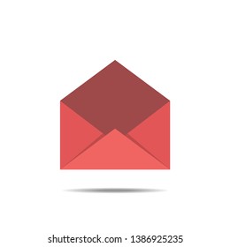 Red mail sign icon or envelope icon on a light background for website design in flat style. Newsletter icon, message icon with shadow. Vector illustration, eps10