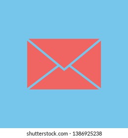 Red mail sign icon or envelope icon on a blue background for website design in flat style. Newsletter icon, message icon. Vector illustration, eps10