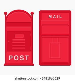 Red Mailbox Design Communication Tool. Closed Mailbox Illustration. Retro Mailbox Element.