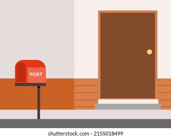 Red Mailbox In Front Of The House. Vector Illustration Of Mail Boxes.
