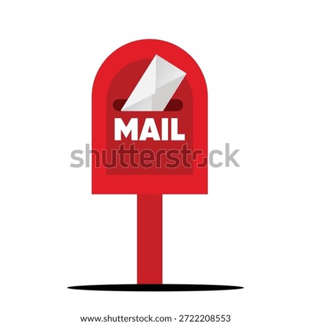Red Mailbox Illustration with White Envelope, Post Box for Letter Delivery and Communication Service, Vector News Correspondence Icon isolated on White Background