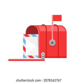 Red mailbox with red letter. Icon. Vector flat illustration