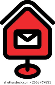 a red mailbox with a letter inside