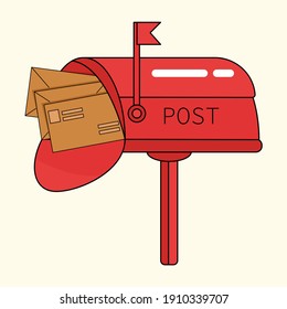 Buzón, ilustración vectorial. Buzón rojo con una carta. vector de buzón