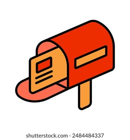 Red mailbox with mail. Mailbox, mail, letter, post, delivery, postal service, communication, correspondence, sending, receiving, package, envelope, mailing, mail icon