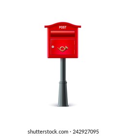 Red mailbox on the post. Illustration on white background.