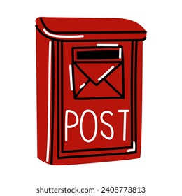 Red mailbox on a white background. Modern vector illustration, hand-drawn. An isolated design element. Delivery, message, communication concept. Mailbox, mailbox box, letter box, mail, post. Red Black